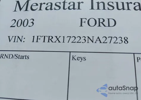 2003 Ford F-150 Xl/Xlt из США, поврежденный, VIN 1FTRX17223NA27238